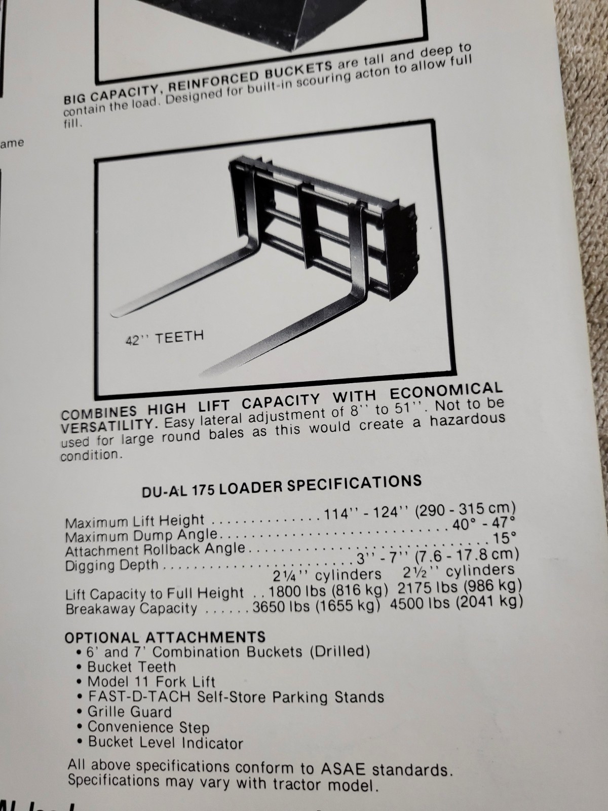 DUAL 175 Tractor Front LOADER BROCHURE Ford John Deere J I CASE Sioux Falls, SD.