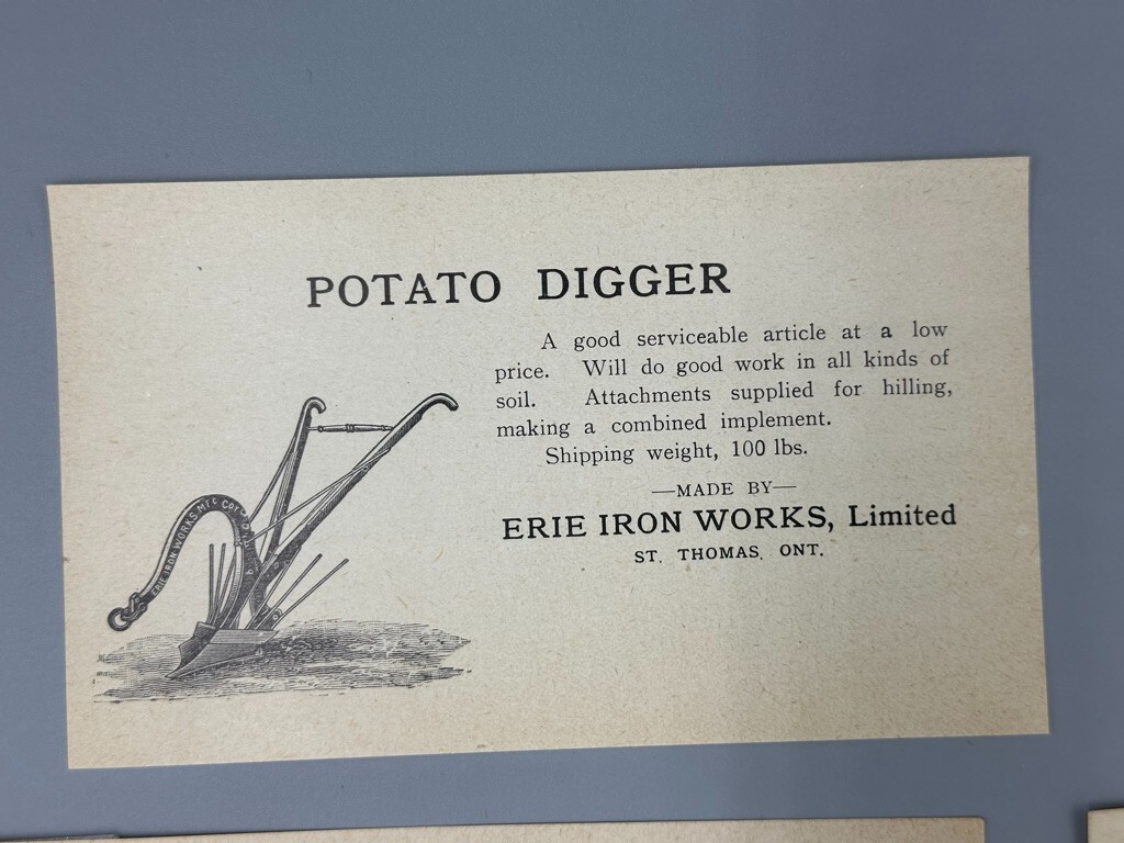 c 1900 ERIE IRON WORKS Cattle HOG TROUGH Hay Rack PLOW Farm Advertise Trade Card