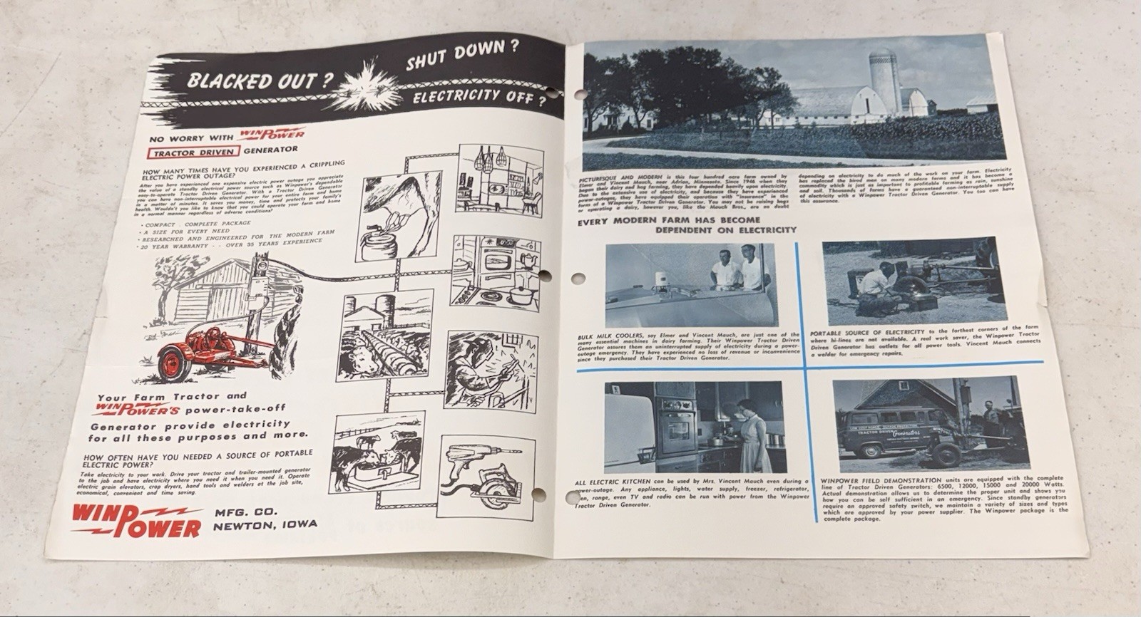Vintage 1960&rsquo;s WinPower Tractor Driven Generator Manual & Brochure, Newton Iowa