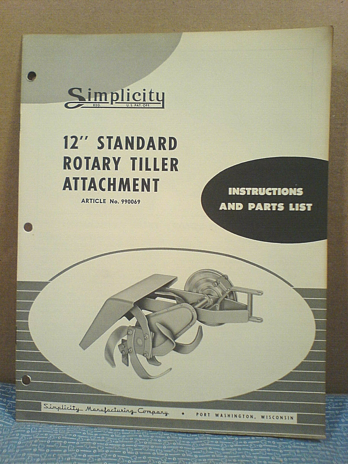 SIMPLICITY WALKING TRACTOR 990069 12&Prime; TILLER OPERATOR, ASSEMBLY, & PARTS MANUAL