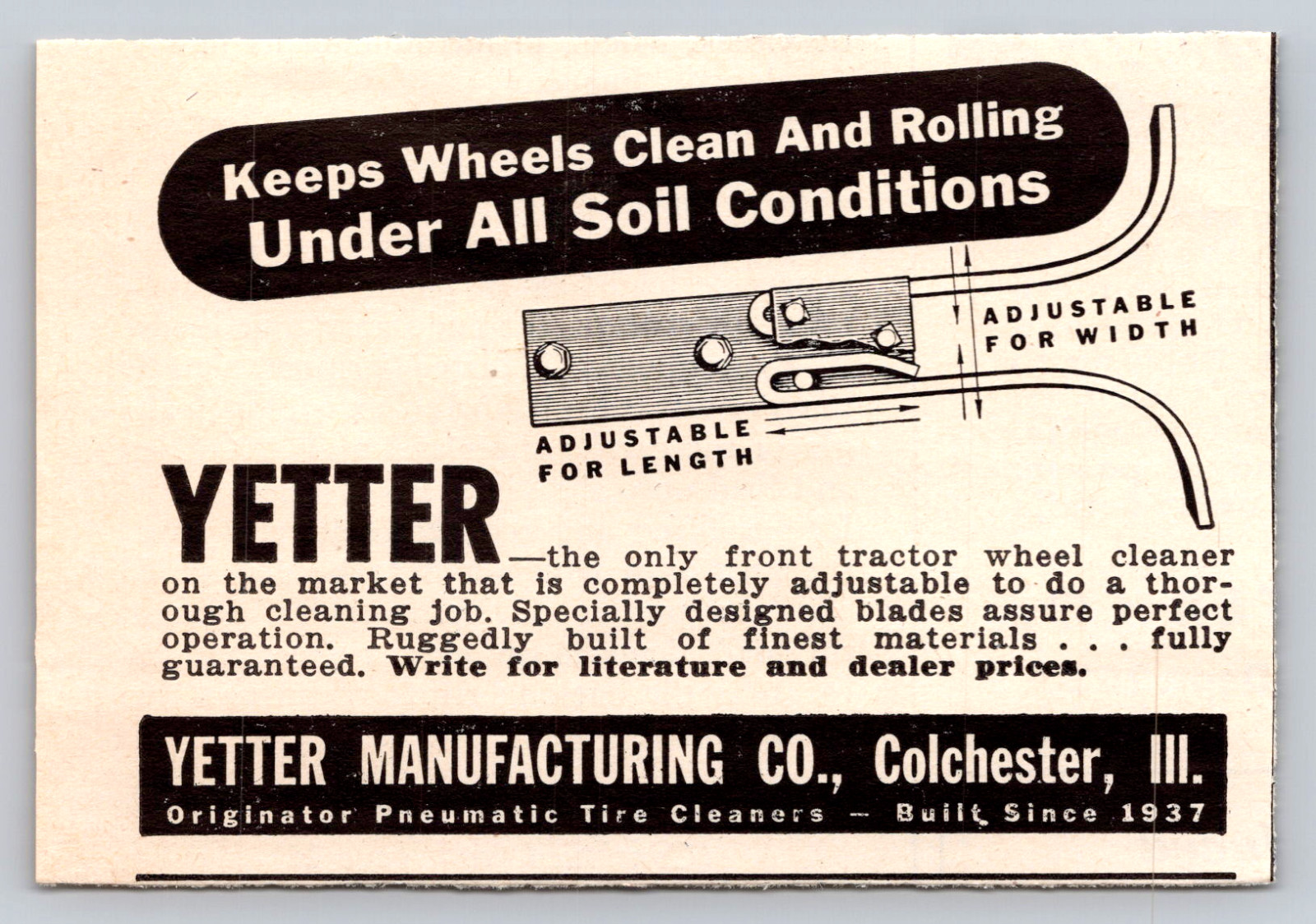 1947 Print Ad Yetter Mfg Co Colchester Ill Keeps Wheels Clean and Rolling