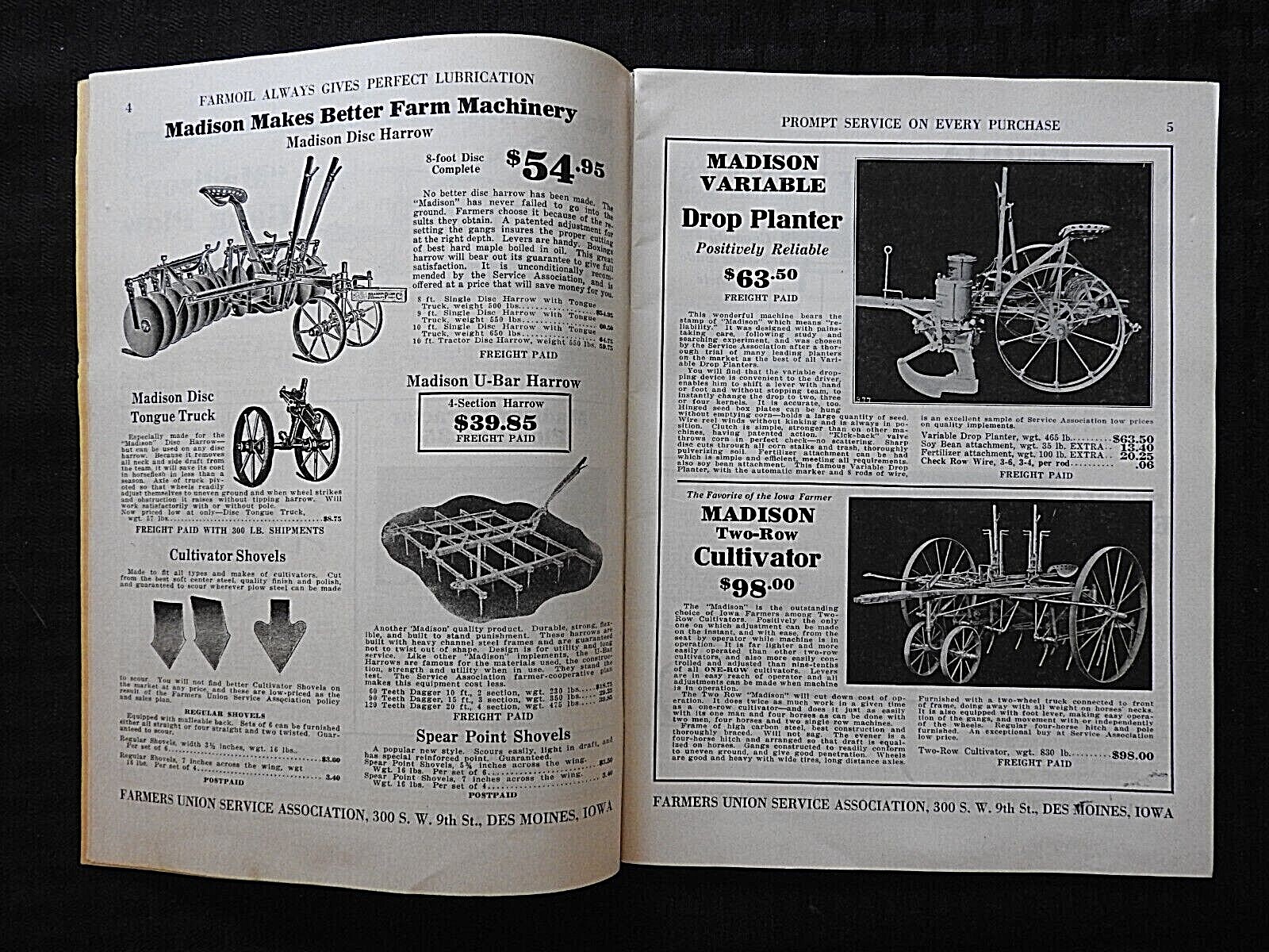 1931 FARMERS CO-OP CATALOG DES MOINES IA WAGONS GRAIN BINS MADISON MINNESOTA IMP
