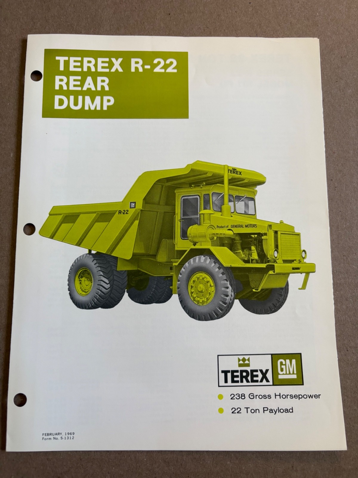 Vintage Terex GM R-22 Powered Dump Truck Specifications Sales Brochure