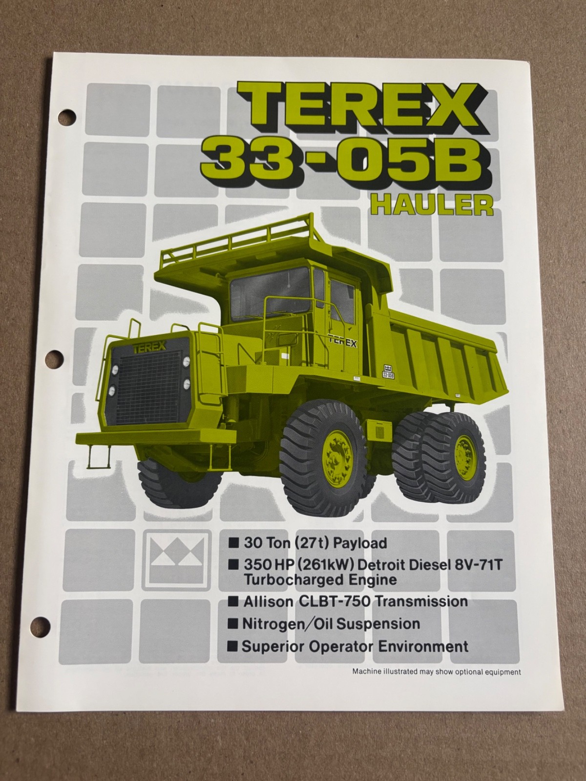 Vintage Terex 33-05B Dump Truck Specifications Sales Brochure