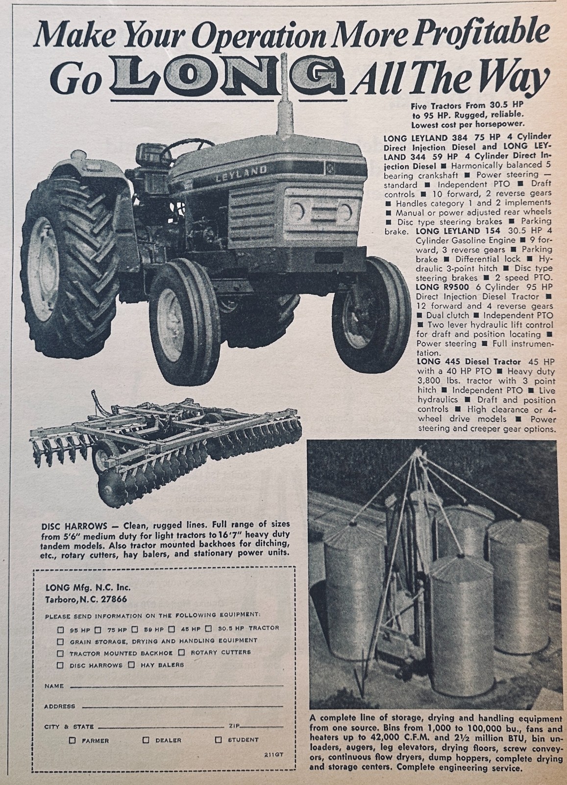 Lot of (2) 1972 Long-Leyland Tractor and Grain Drying Equipment Ads Set 894