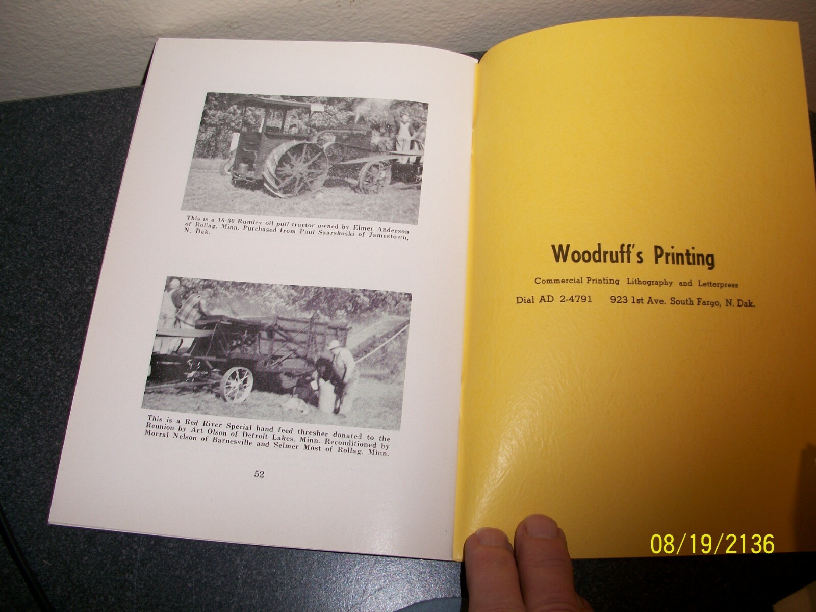 WMSTR ROLLAG STEAM THRESHERS SOUVENIR BOOK 1958