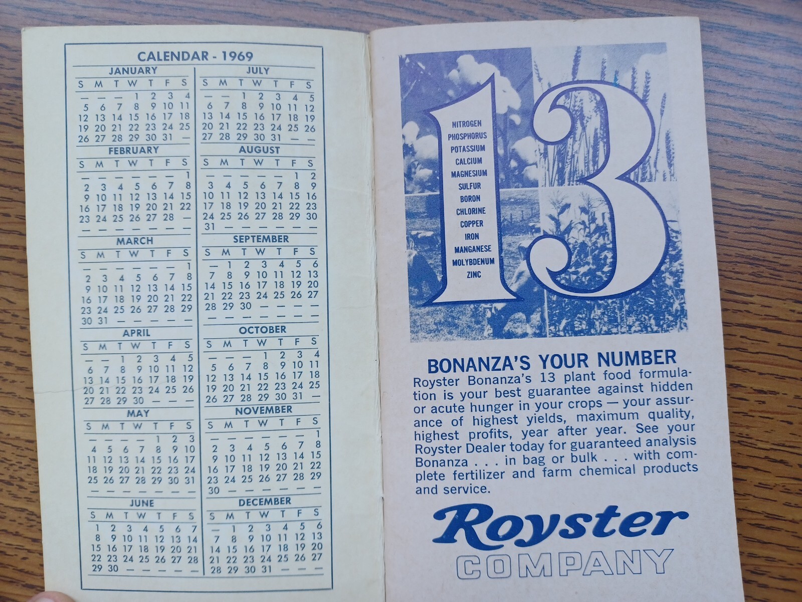 Vintage Farmers Pocket Memo Book 1969-1970 Royster Bonanza Fertilizer Promo