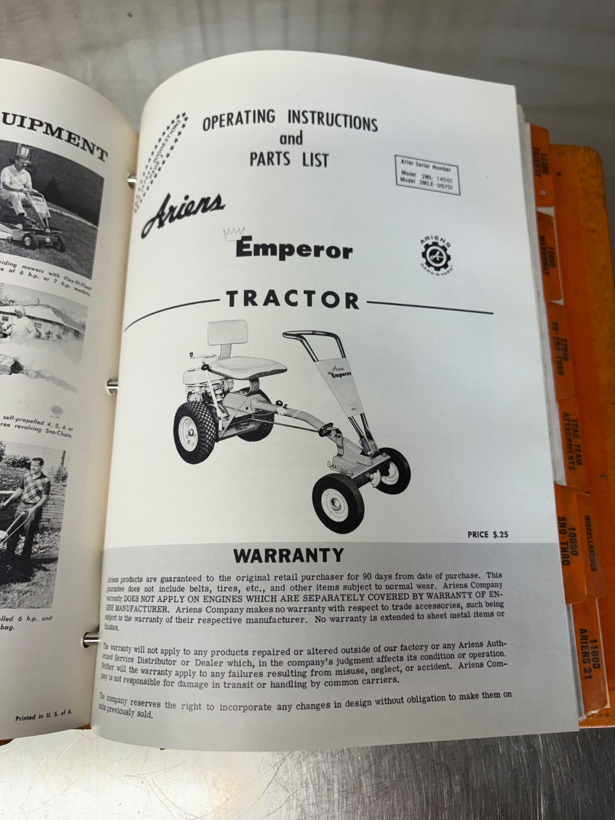 RARE ARIENS Equipment Dealer Service Manual Riding Mower Snow Mobile Tillers