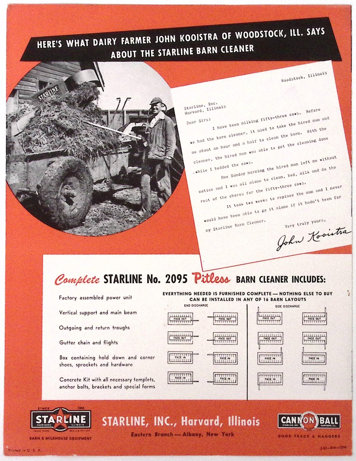 1952 Starline No. 2095 Pitiless Barn Cleaner Brochure Starline Inc Harvard IL