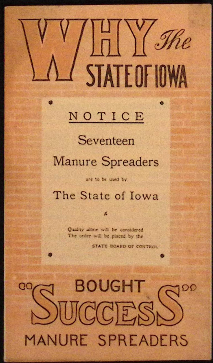 Success Manure Spreaders State of Iowa Testimonial Booklet HR Greenman McGraw NY