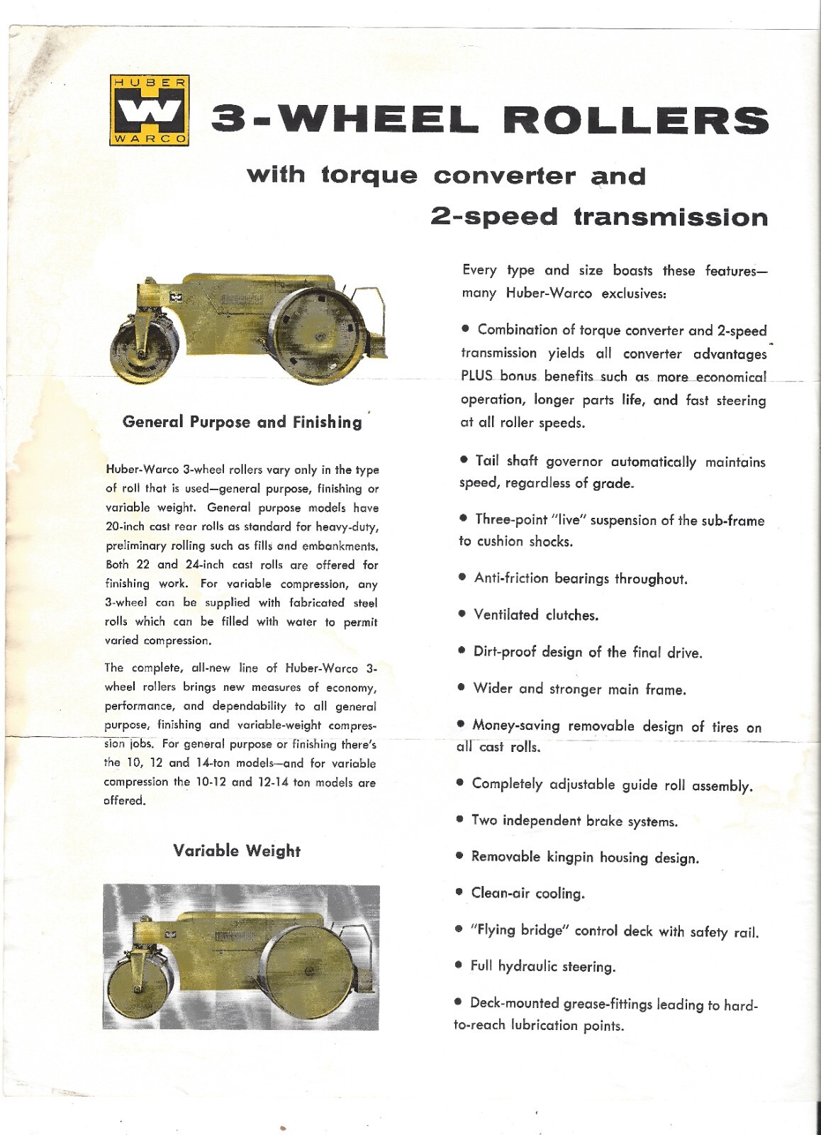 1956 ? Huber-Warco Brochure Graders Rollers and Maintainer