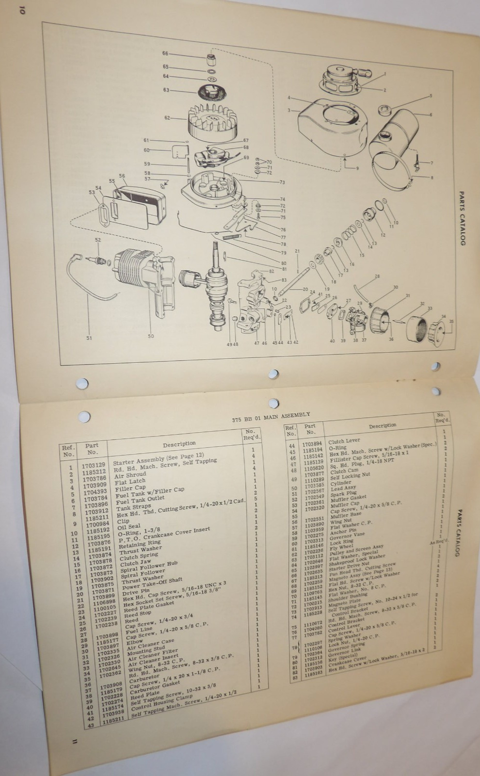 VINTAGE 1950s BOLENS ENGINE OWNER MANUAL & PARTS LIST/CATALOG! 375 BA 01/BB 01