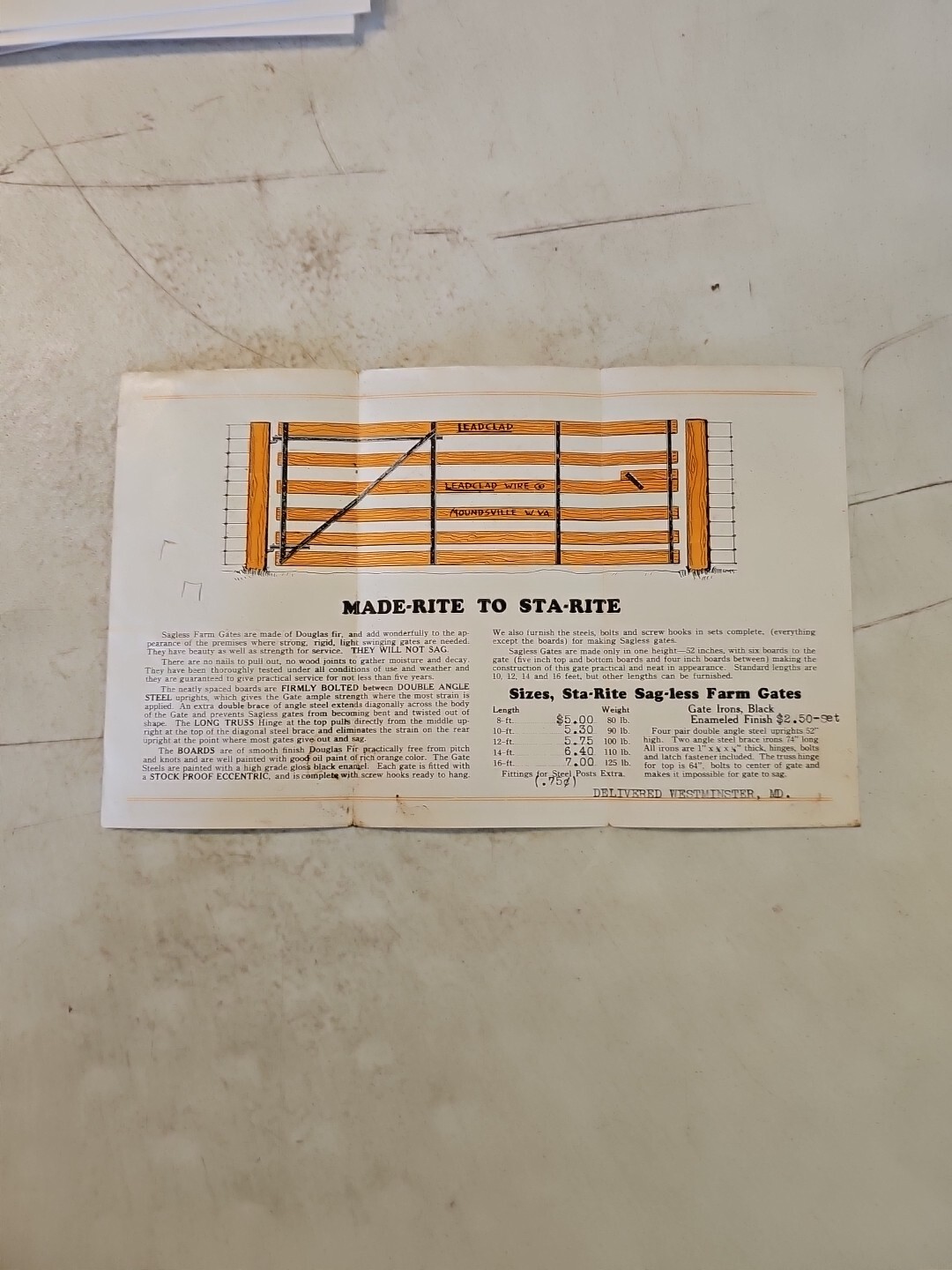 Vintage Leadclad Wire Co Sta-Rite Sag-Less Farm Gates Brochure