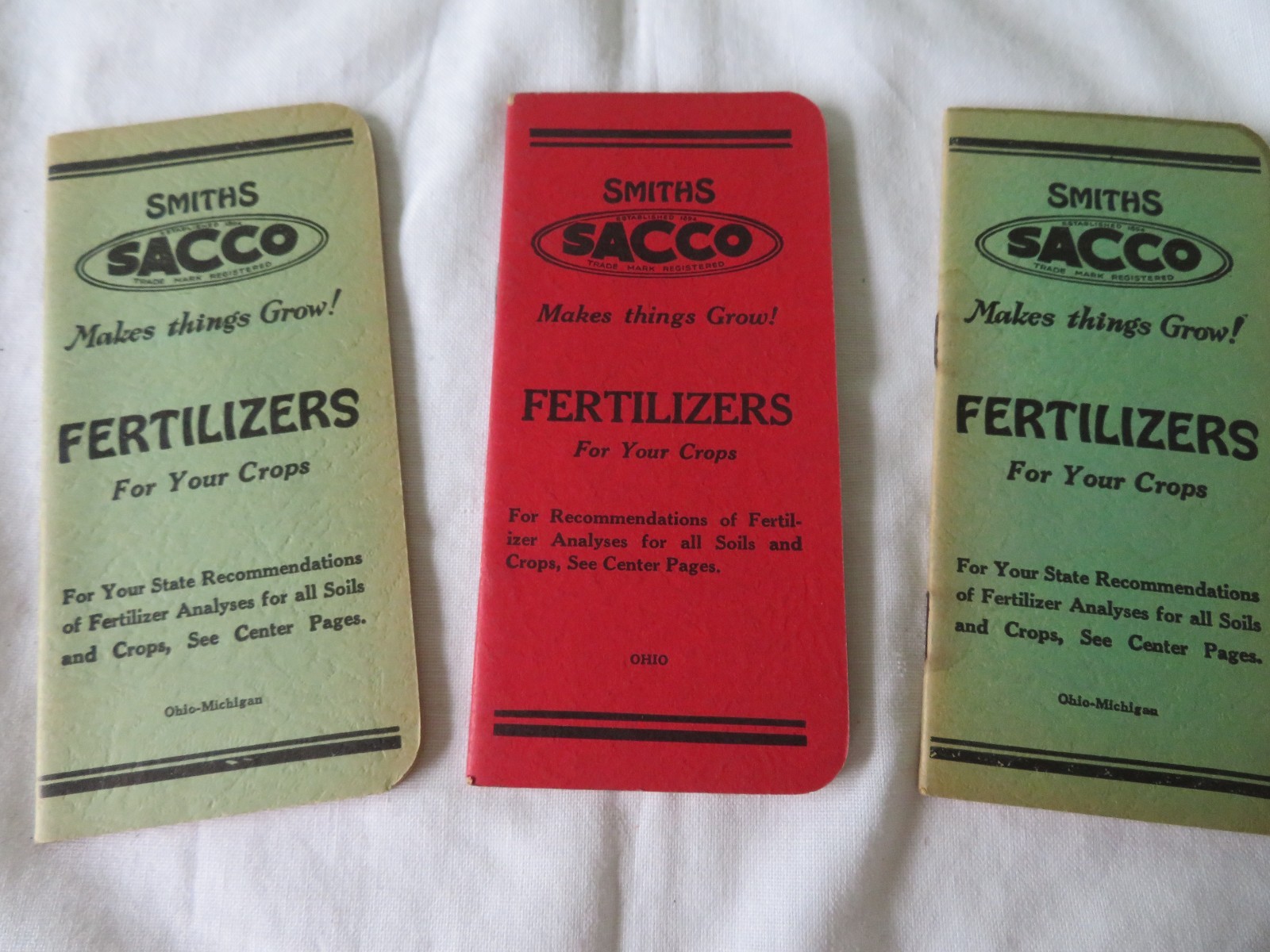 3 Vintage Smiths Sacco Fertilizer Note Book Calendars-(2) 1933-34 & (1) 1934-35