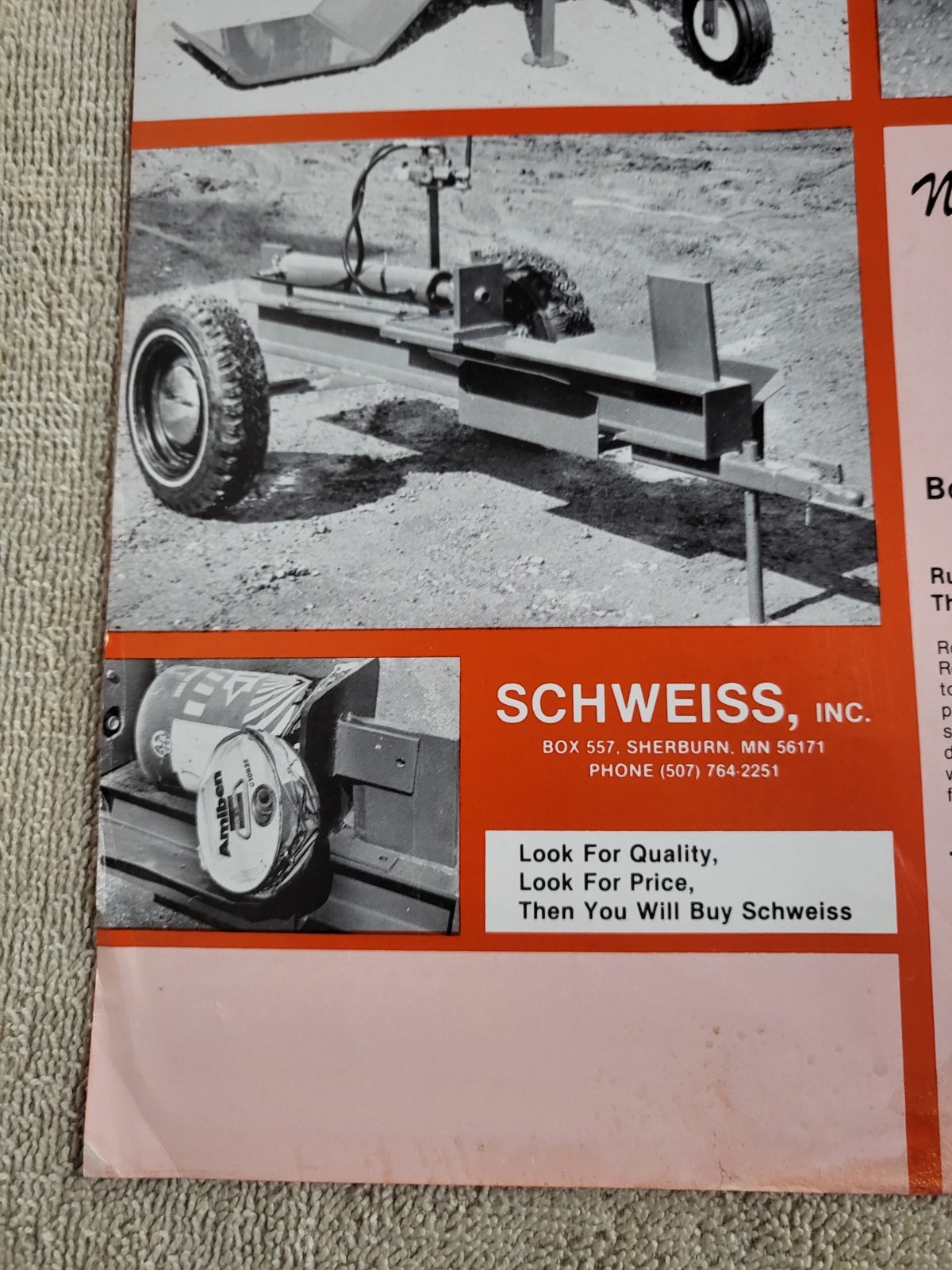 Vintage 1970s SCHWEISS SALES BROCHURE Wood Log Splitter Tractor Can Crusher