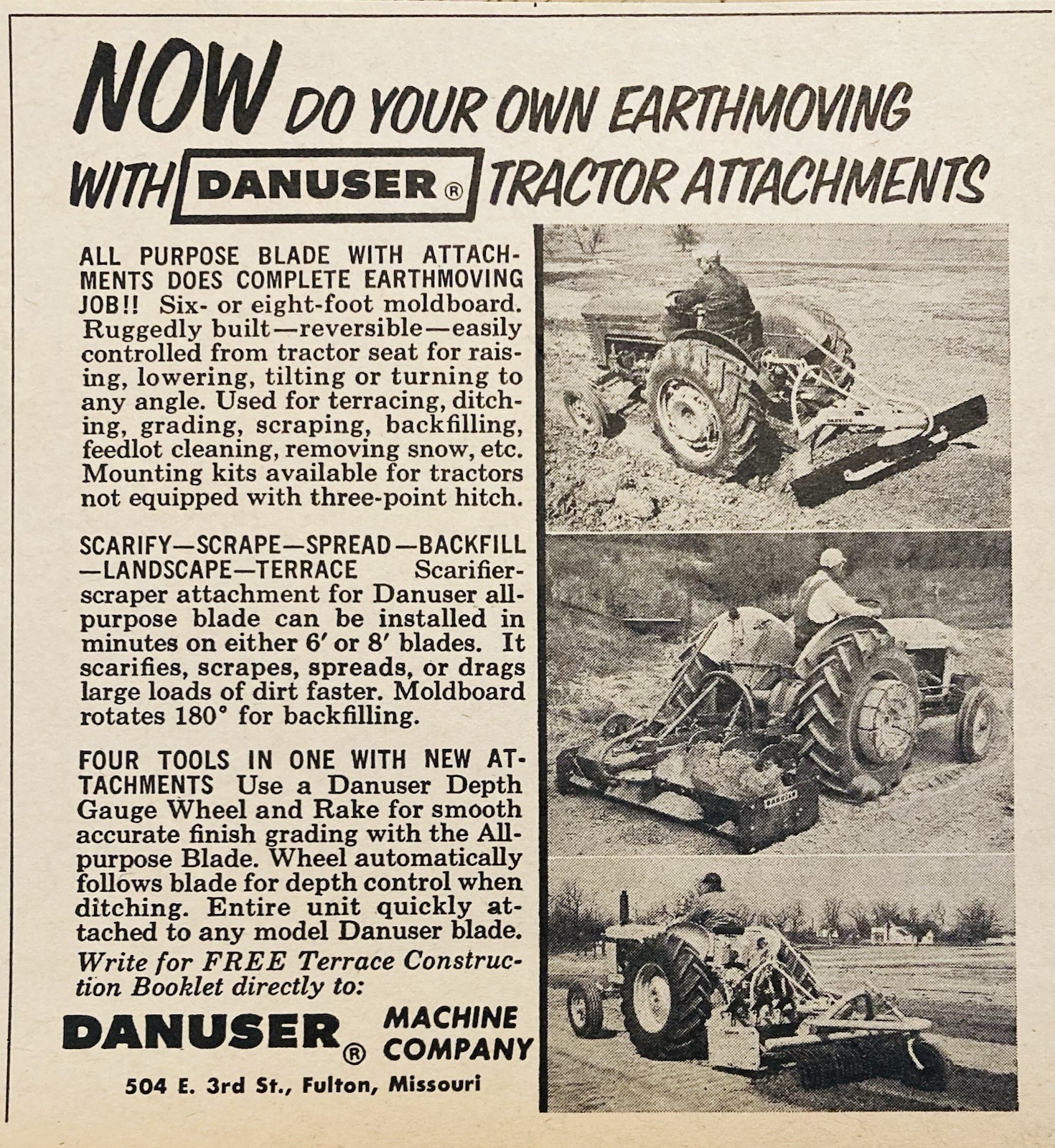 1964 AD.(XH87)~DANUSER MACHINE CO. FULTON, MO. DANUSER TRACTOR ATTACHMENTS