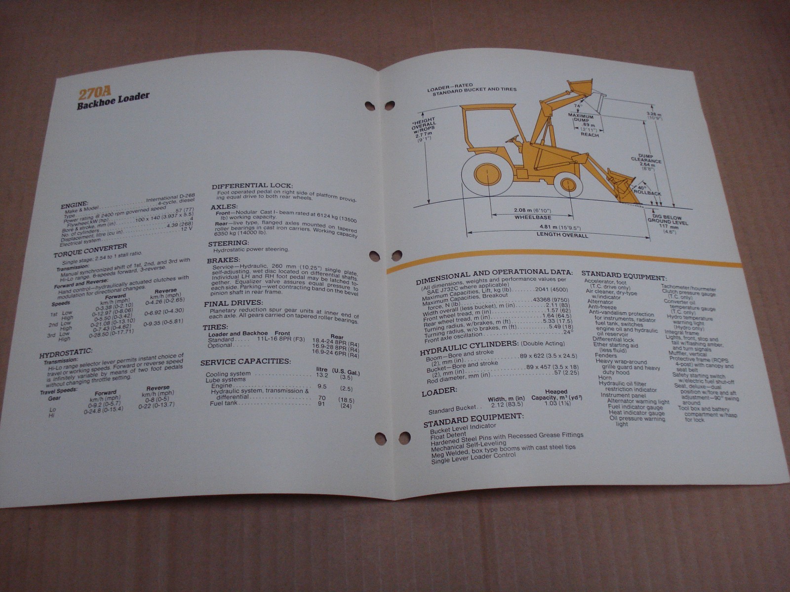 International 270A Backhoe Loader Specifications Brochure