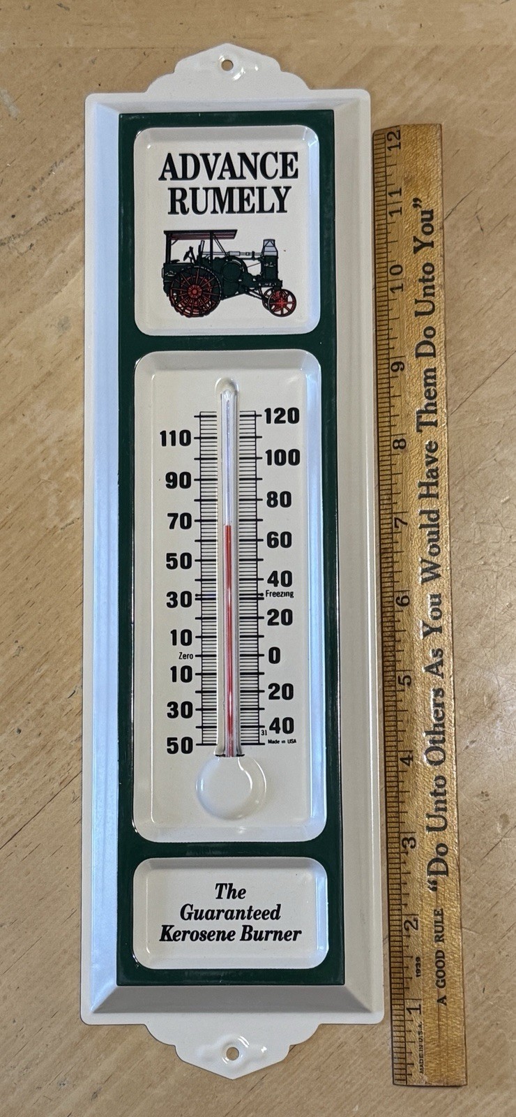 ADVANCE RUMELY TRACTOR Advertising Thermometer – New Old Stock – All Metal – USA