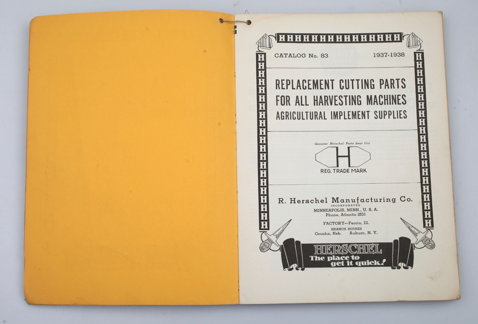 1937-38 R. Herschel Manufacturing Agricultural Cutting Parts Catalog