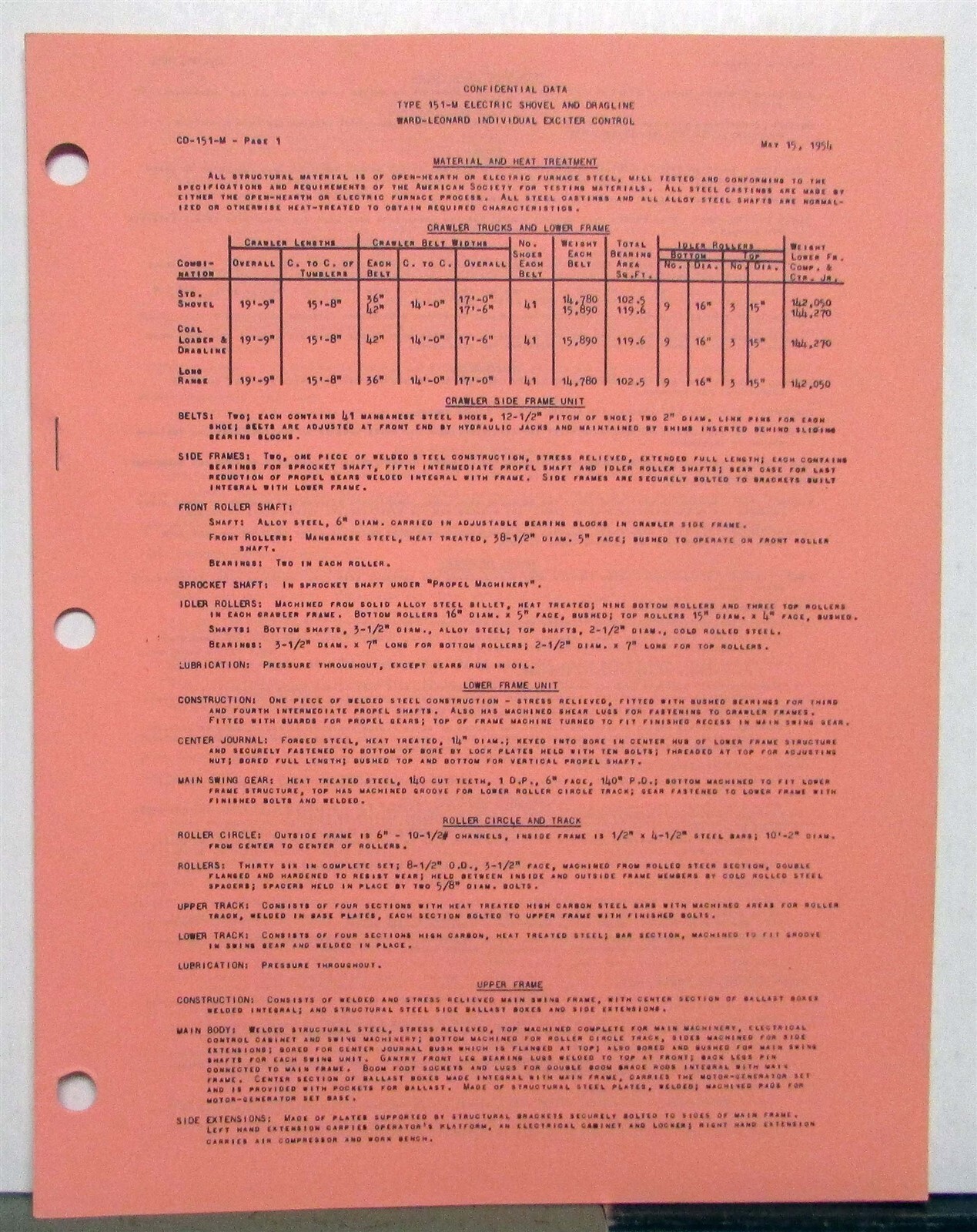 1954 Marion 151M Clutch Type Crawler Truck Specs Construction Dealer Catalog