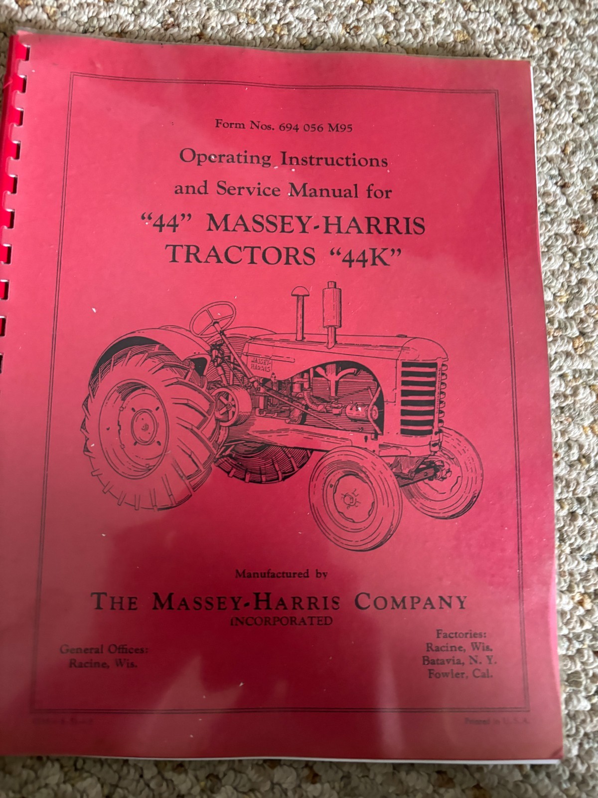 Massey Harris 44 Tractor Operator&rsquo;s Manual AMIL26
