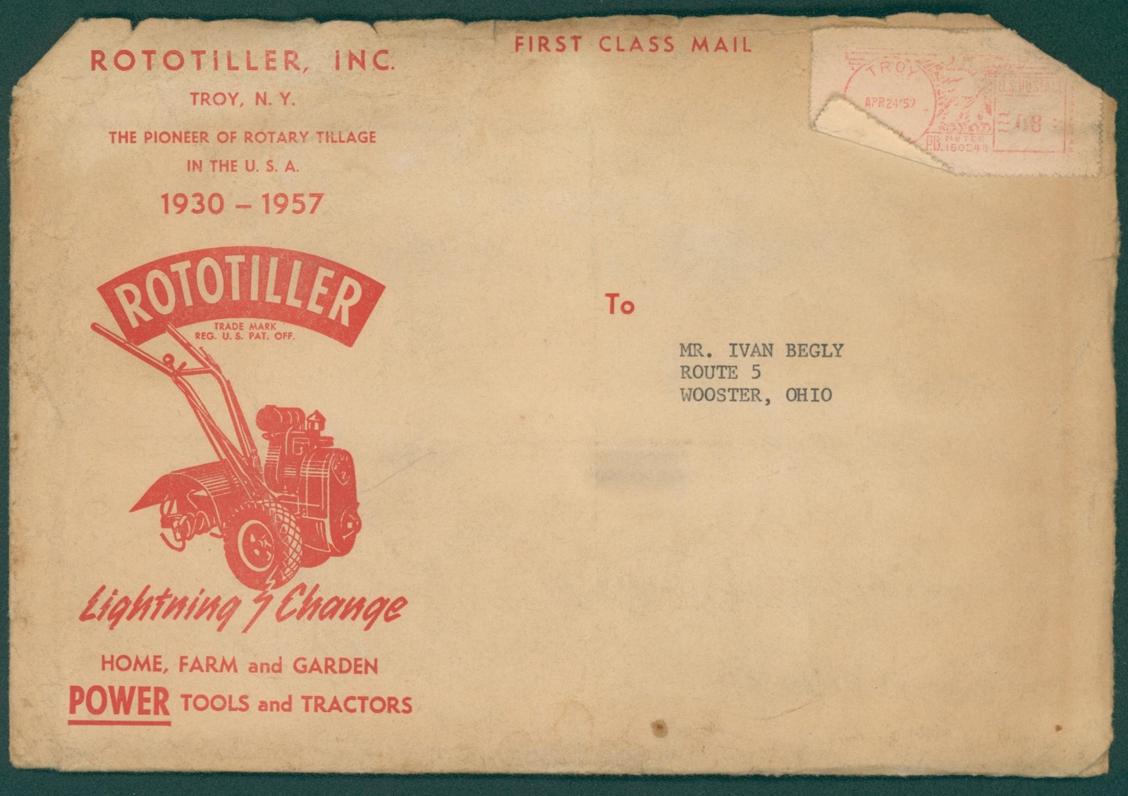 1957 Rototiller Catalog Ad Booklet W/ Envelope Tiller Garden Farm Tillage How To