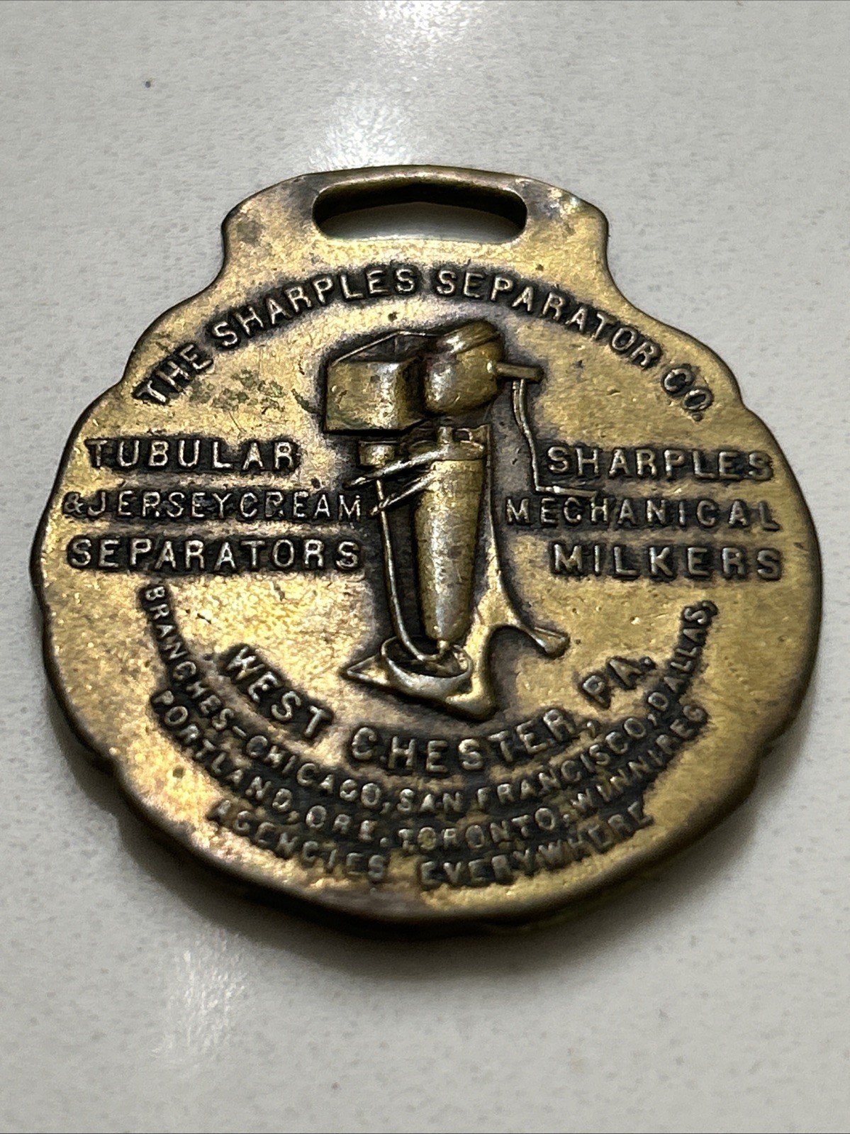 The Sharples Separator Company Advertising Pocket Watch Fob West Chester PA