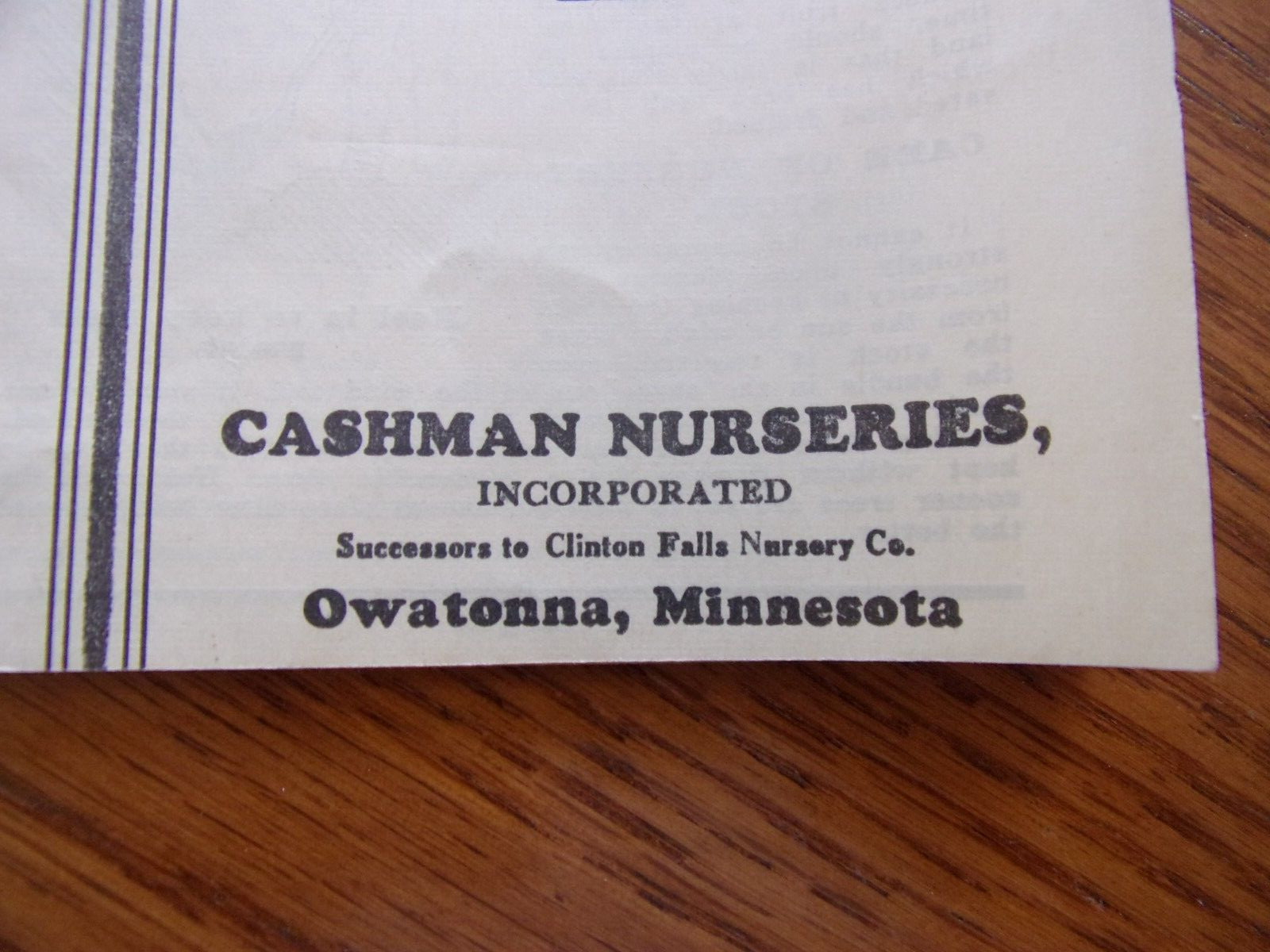 VINTAGE OWATONNA MINNESOTA CASHMAN NURSERIES PLANTING & CARE BROCHURE 1940&rsquo;S?