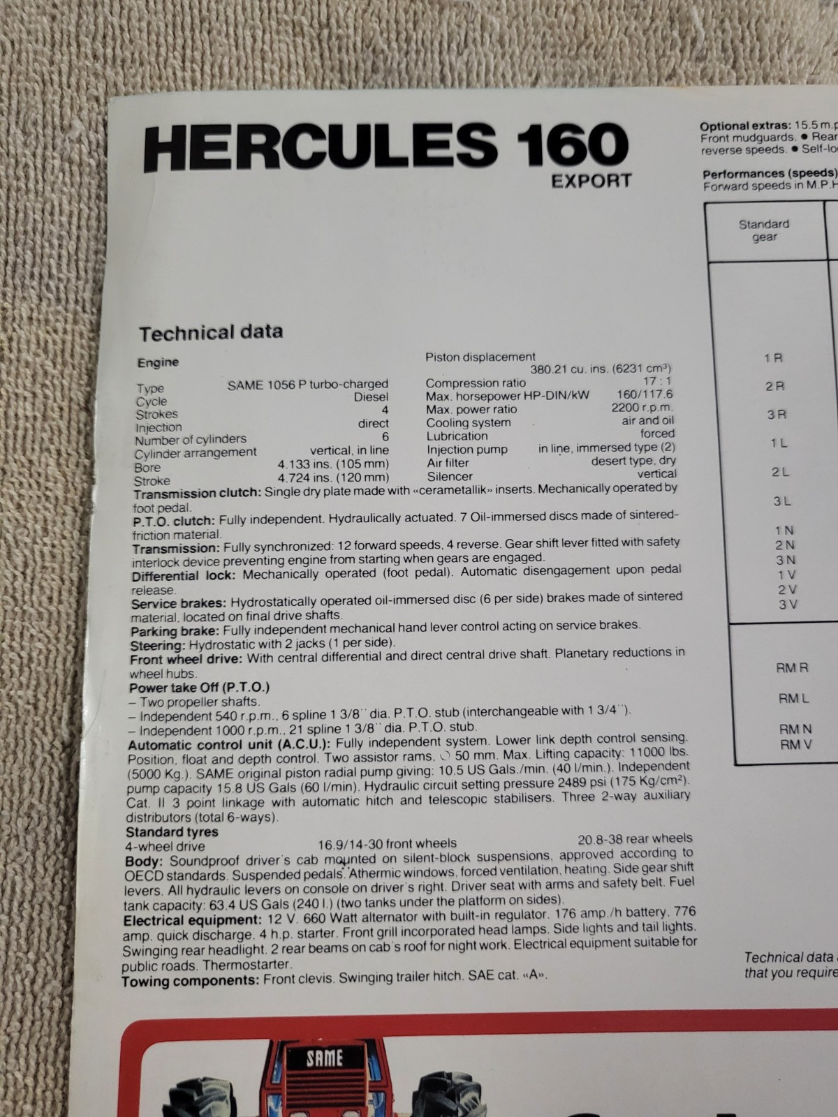 Vintage 1981 SAME Hercules 160 Export Tractor Dealer Sales BROCHURE Turbo Diesel