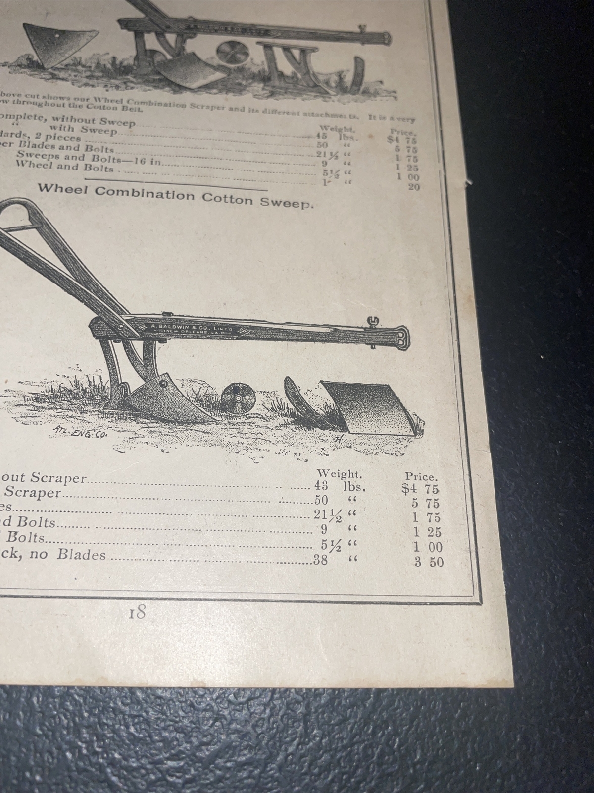 1891 Baldwin Cotton Scraper Plow Farm Advertising – New Orleans – Louisiana