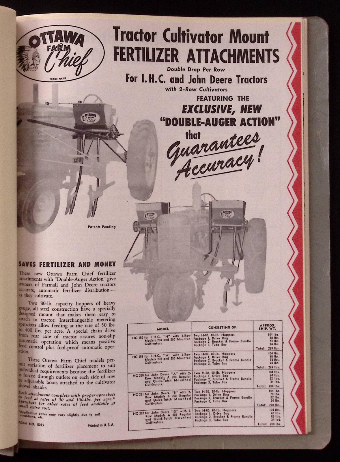 1953 Ottawa Chief Fertilizer Attachments Ford & Dearborn Tractor Brochure LOT