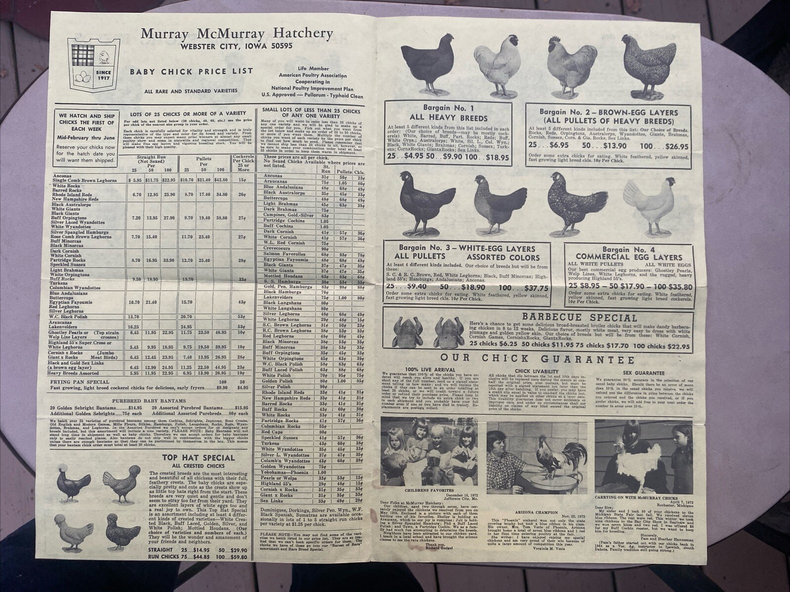 Vintage Murray McMurray Webster City Iowa catalog with price List & Mailer 1974