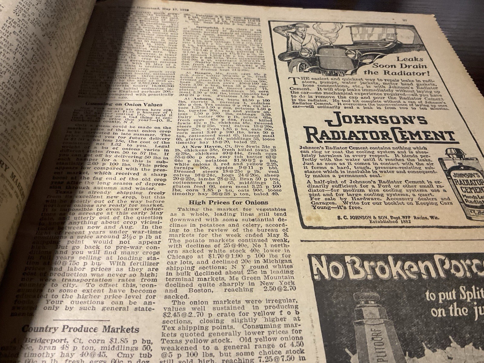 1919 New England Homestead Newspaper Farm Bureau Potato Harvest Tons Of Farm Ads