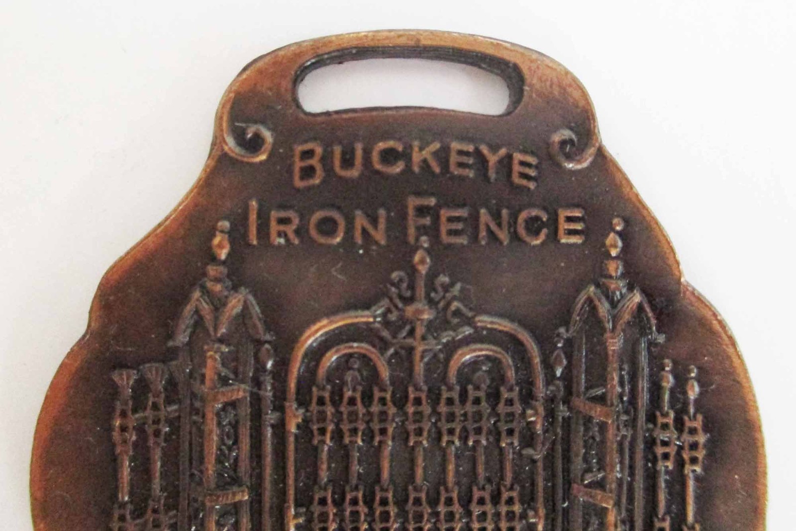 Vintage Advertising Watch Fob Buckeye Iron Fence Mast Foos Springfield, OH 1920s