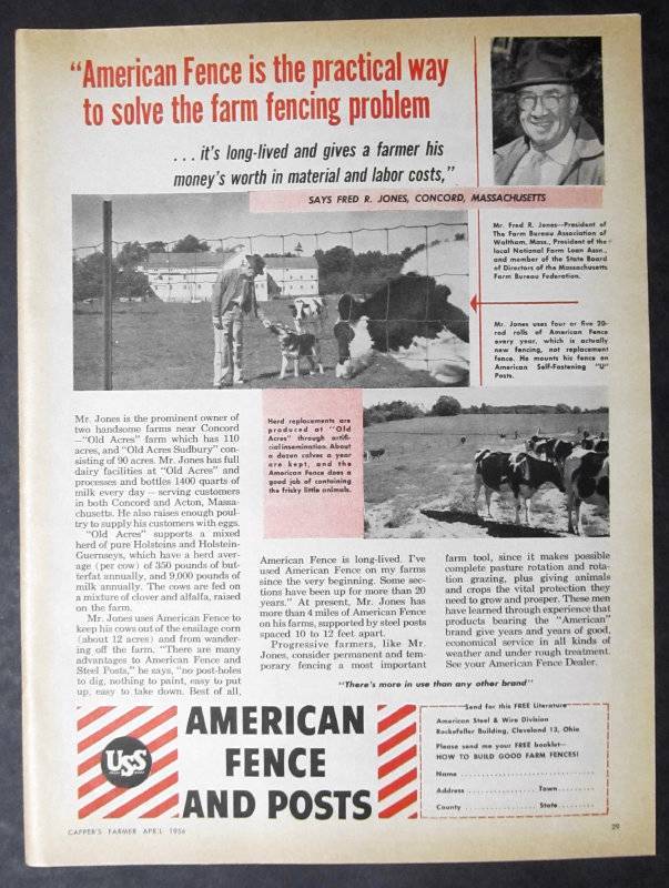 Original 1957 Farm Fence Ad Photo Endorsed by Fred R Jones of Concord Mass