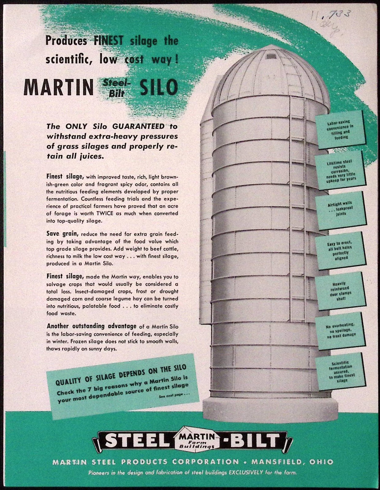 1950s Martin Steel Bilt Silo Dealer Brochure Martin Steel Products Corp
