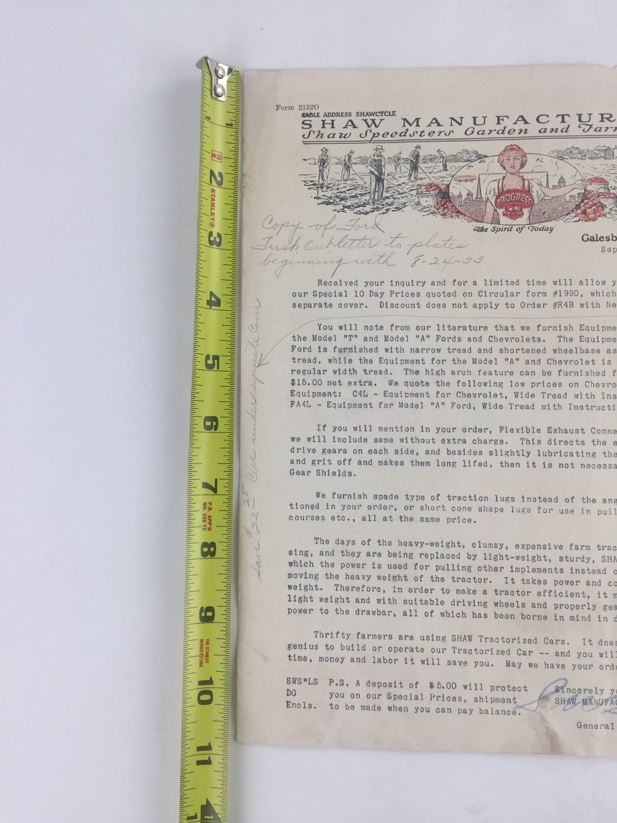 1933 Shaw Manufacturing Co Signed Advertising Brochure Converting Model T Ford