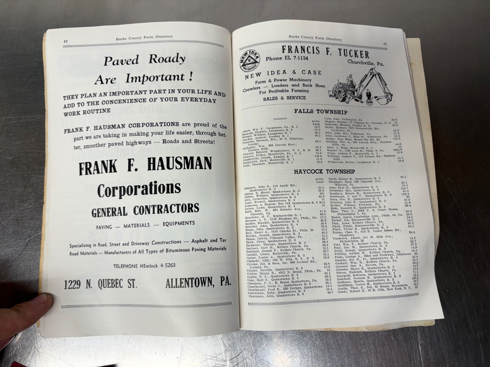 1960 Bitlers Bucks County Pennsylvania Farm Directory