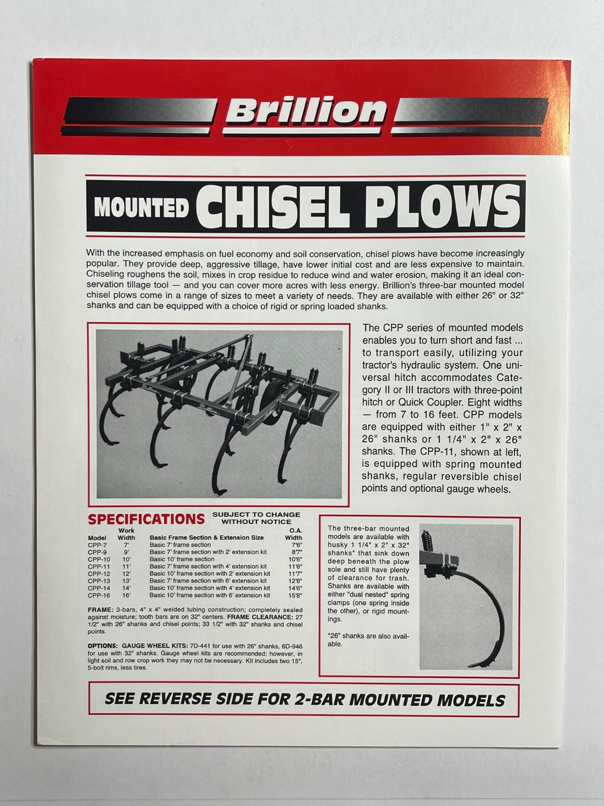 Brillion Mounted Chisel Plows Sales Brochure *Showroom Dealer Item*
