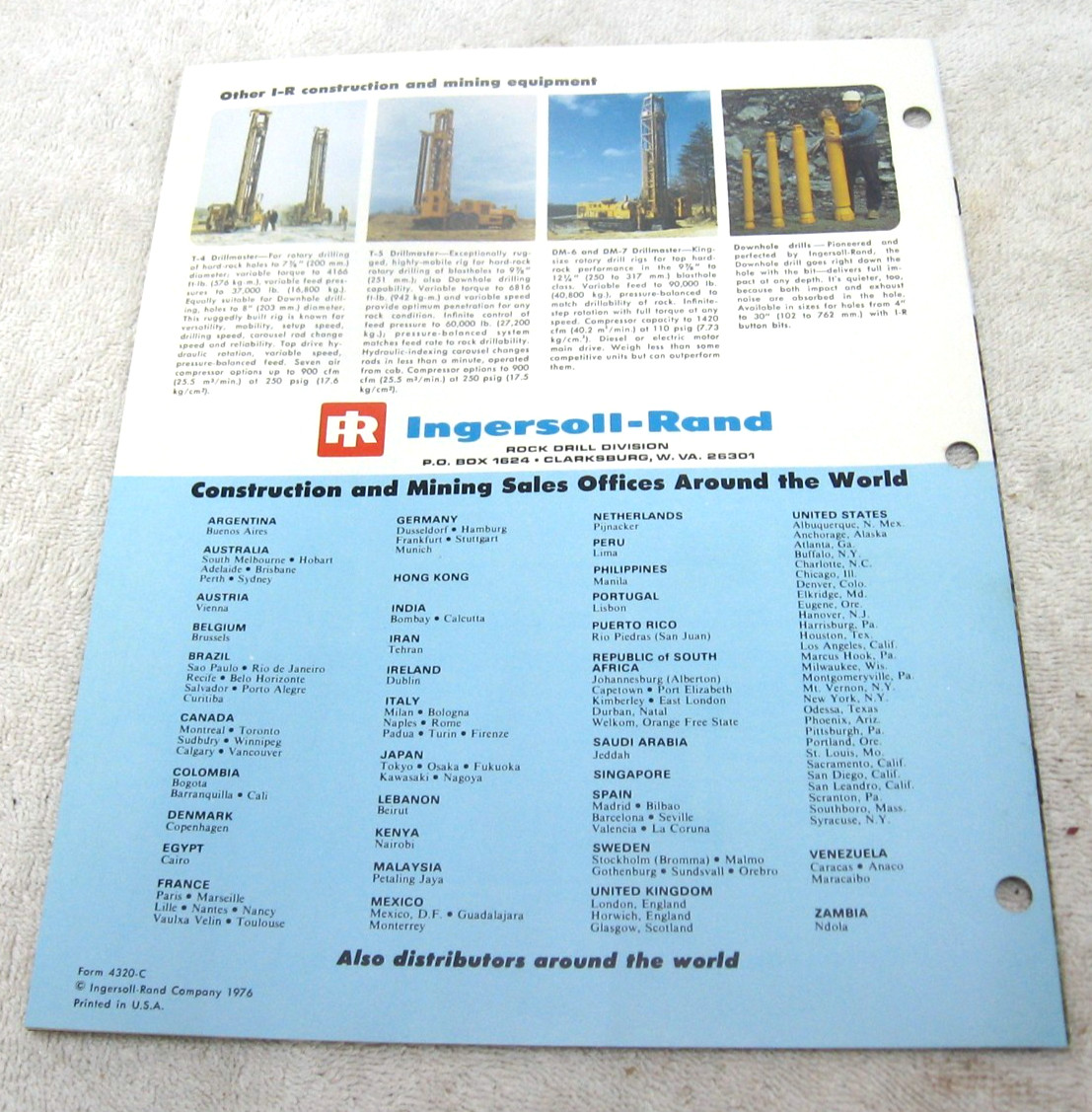 VINTAGE 1976 INGERSOLL RAND DM4A DRILLMASTER ROTARY DRILL BROCHURE ORIGINAL