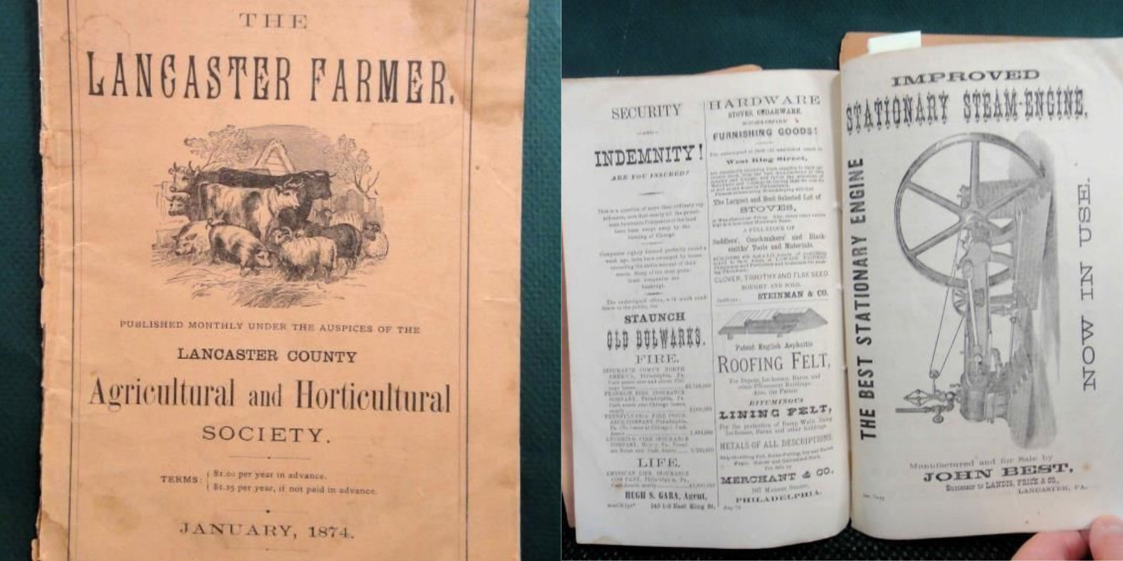 1874 antique LANCASTER FARMER MAG pa coffee agriculture native sheep ADS