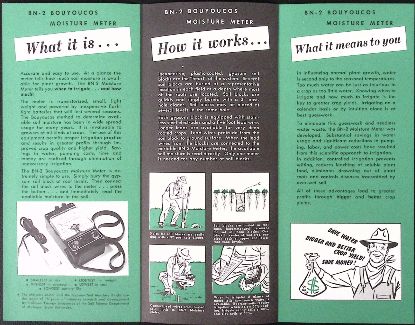 1960s Bouyoucos Industrial Instruments Moisture Meter for Better Crops Brochure