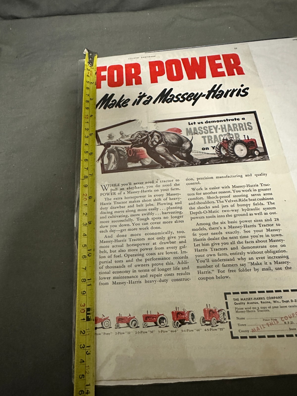 Vintage « For Power – Make It a Massey Harris » Tractor Ad