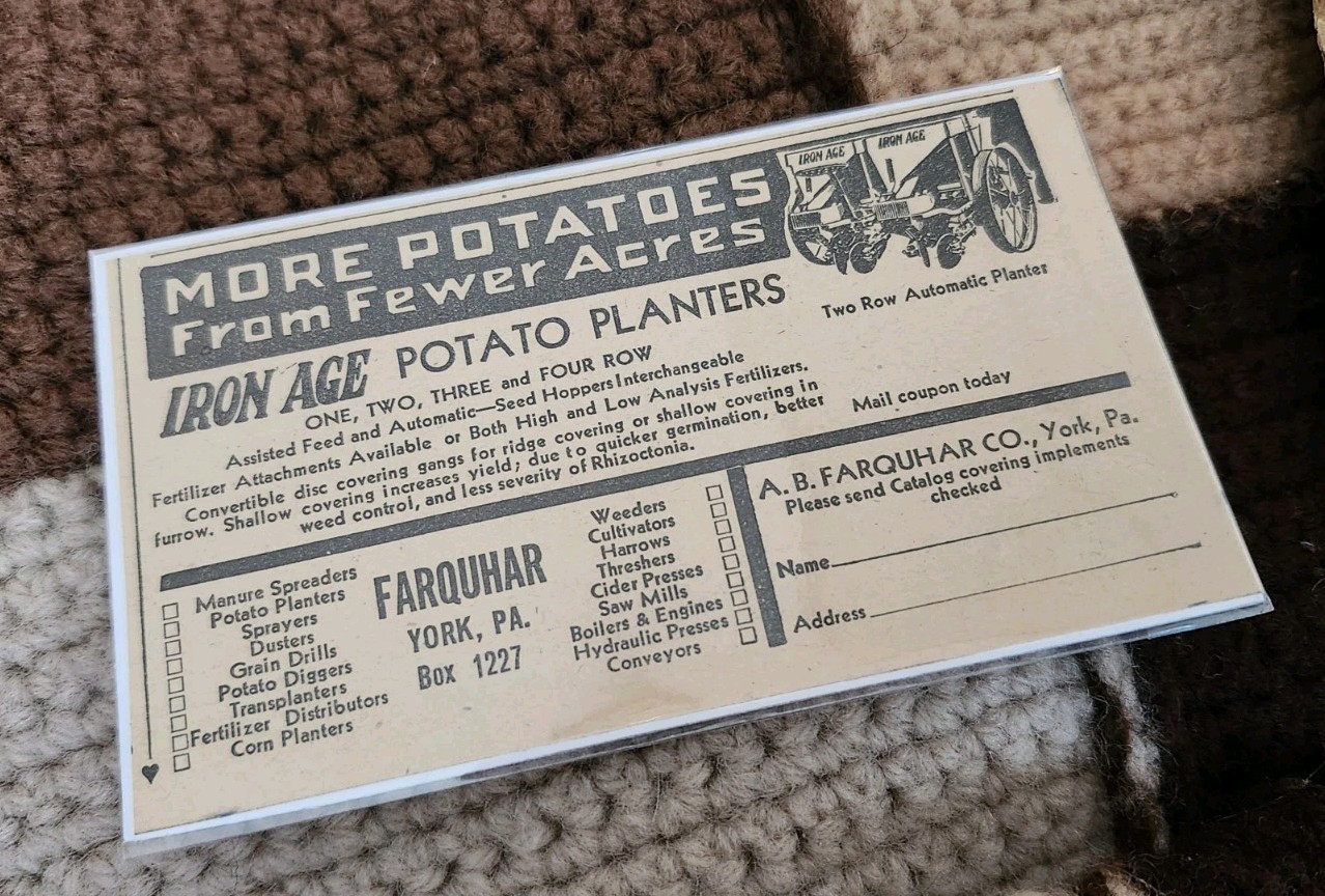 Newspaper Ad For The Iron Age Potato Planter By A.B. Farquhar Of York PA