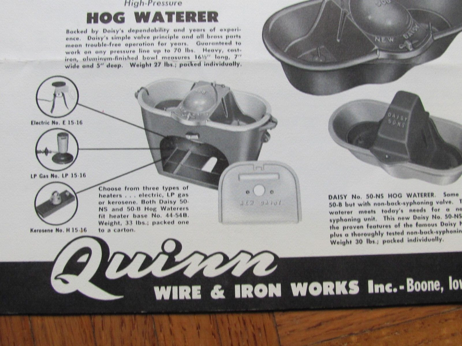 1960s ADVERTISING BROCHURE DAISY LIVESTOCK WATERER QUINN WIRE & IRON BOONE IOWA