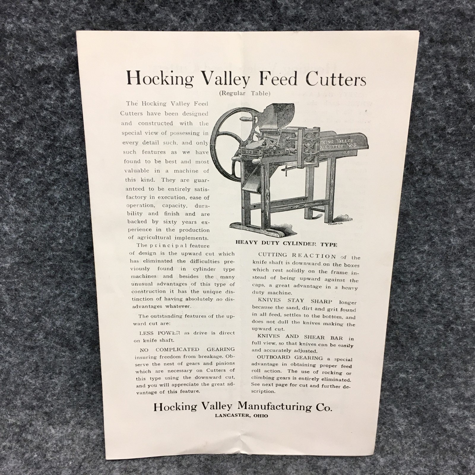 1930s Hocking Valley Feed Cutters Pamphlet Catalog 4 Pages Vintage