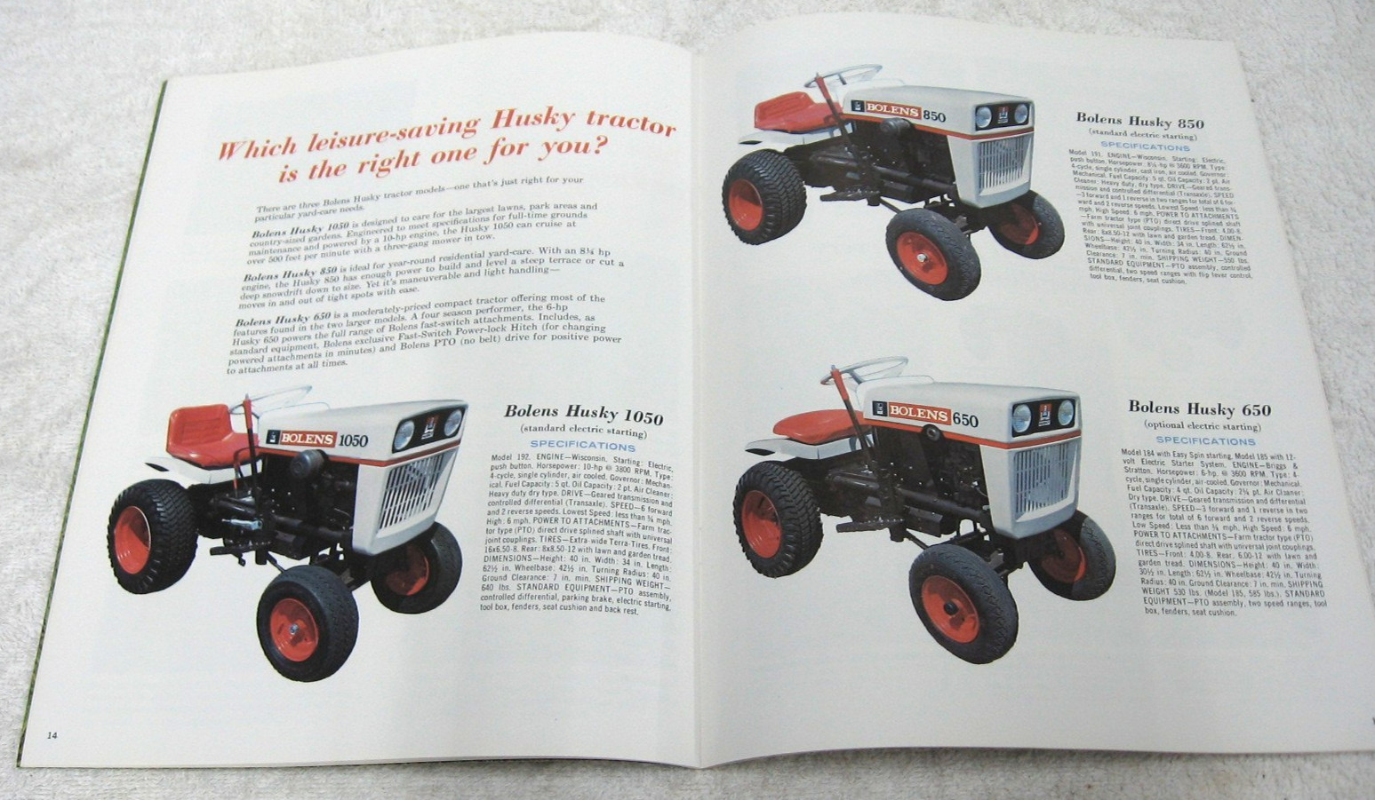 VINTAGE BOLENS HUSKY LAWN TRACTOR MOWER 1050 850 650 AND ATTACHMENTS BROCHURE