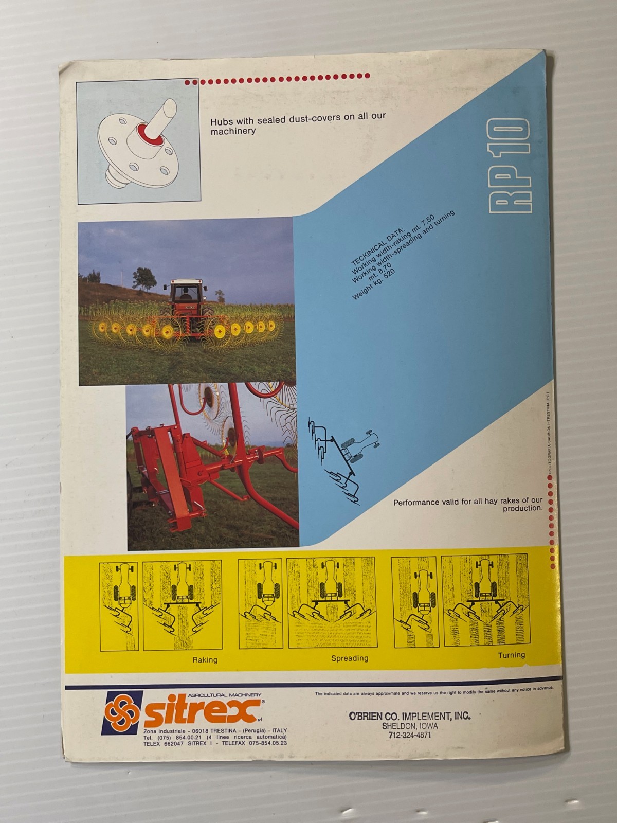 Vintage Sitrex Mounted Side Delivery Rake – Dealer Sales Brochure *1980s*