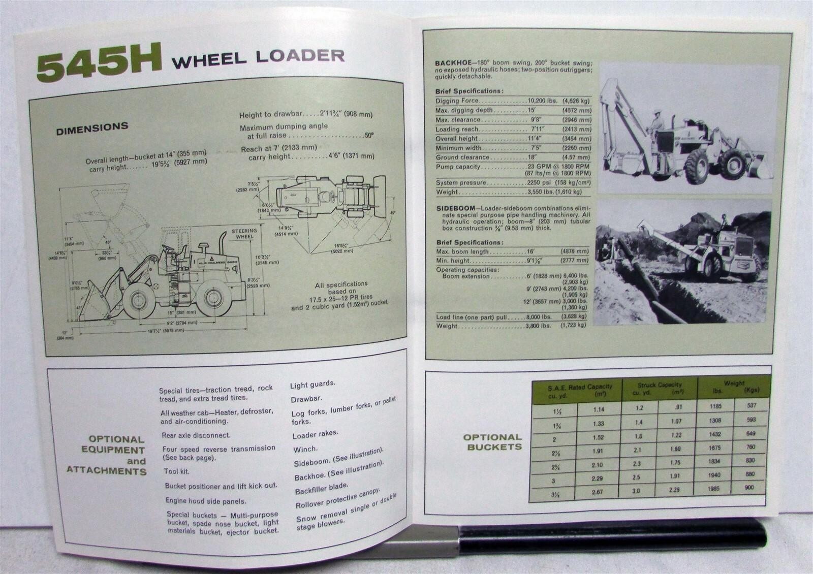 1970 Allis Chalmers 545 Wheel Loader Construction Sales Folder