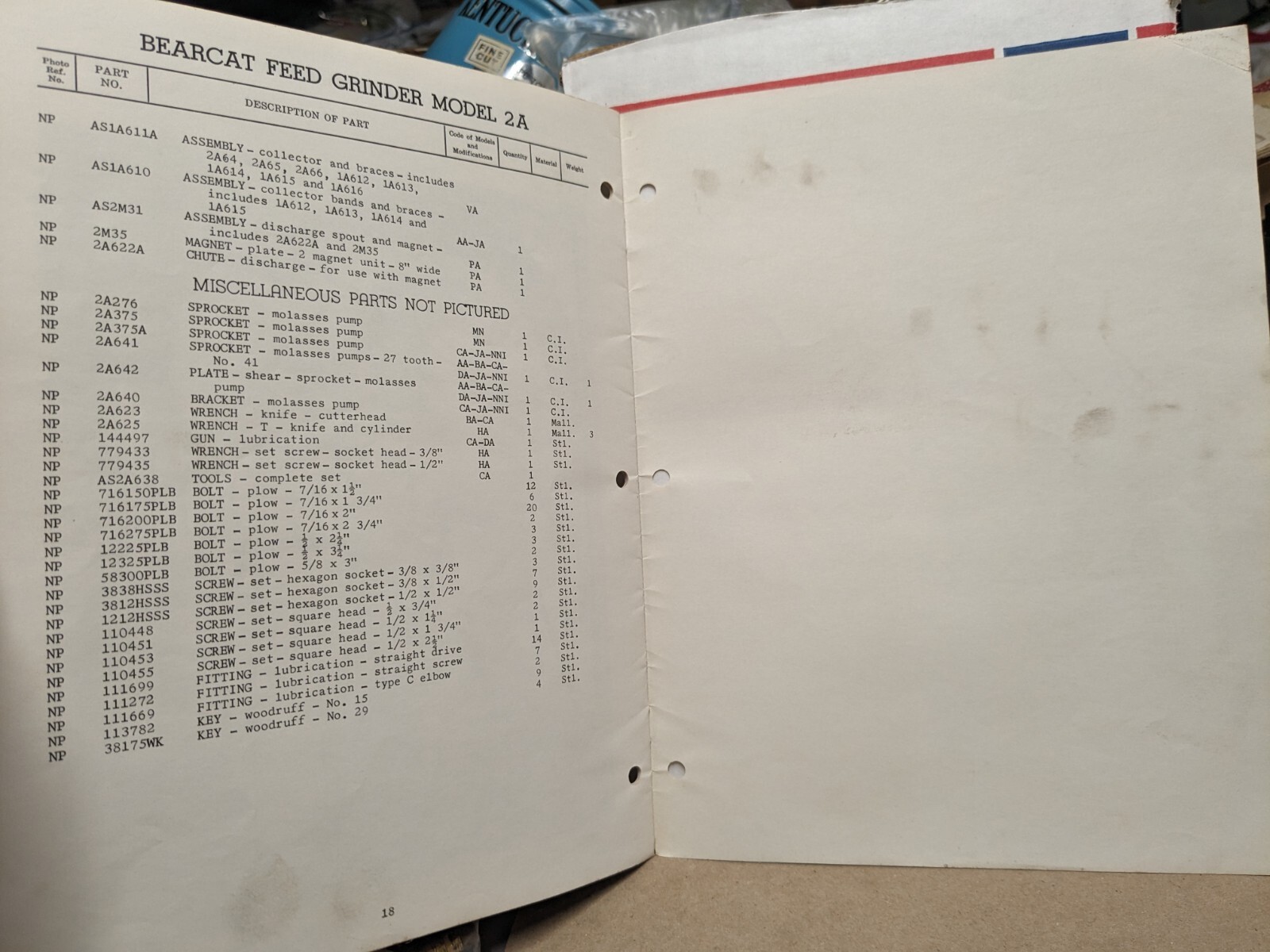1963 Repair Parts List Bear Cat Feed Grinder 2A Western Land Roller Hastings NE